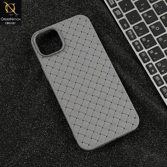 iPhone 14 Plus Cover - Gray -  New Woven Design Leather Feel Soft TPU Case