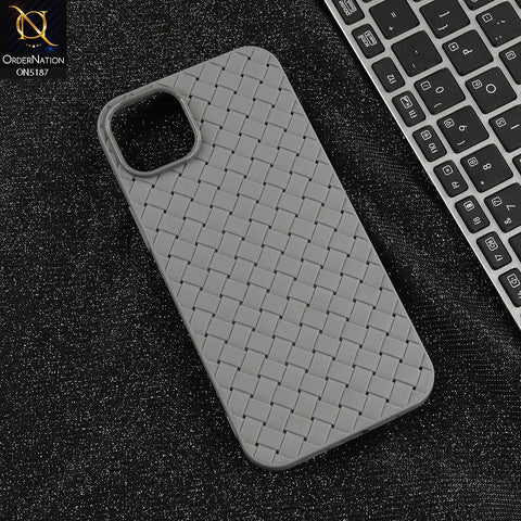 iPhone 14 Plus Cover - Gray -  New Woven Design Leather Feel Soft TPU Case
