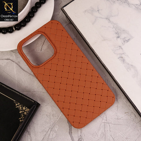 iPhone 15 Pro Max Cover - Orange - New Woven Design Leather Feel Soft TPU Case