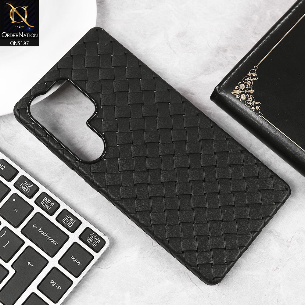 Samsung Galaxy S25 Ultra Cover - Black - New Woven Design Leather Feel Soft TPU Case