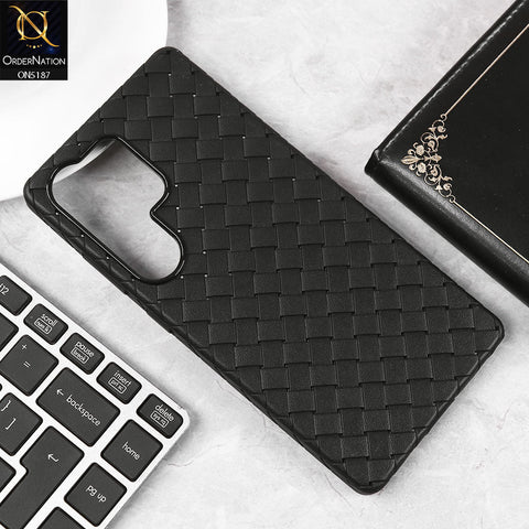 Samsung Galaxy S25 Ultra Cover - Black - New Woven Design Leather Feel Soft TPU Case