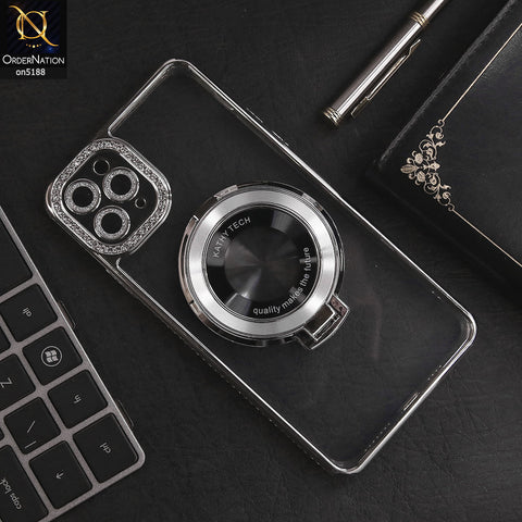 iPhone 11 Pro Max Cover - Silver - Luxury Diamond Rhinestones Color Electroplating Borders Magsafe Magnetic Stand Holder Soft Clear Case With Camera Protection
