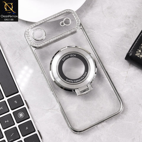 iPhone 17 Air Cover - Silver - Luxury Diamond Rhinestones Color Electroplating Borders Magsafe Magnetic Stand Holder Soft Clear Case With Camera Protection