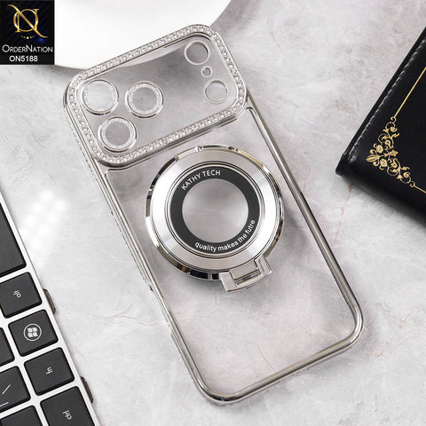 iPhone 17 Pro Cover - Silver - Luxury Diamond Rhinestones Color Electroplating Borders Magsafe Magnetic Stand Holder Soft Clear Case With Camera Protection