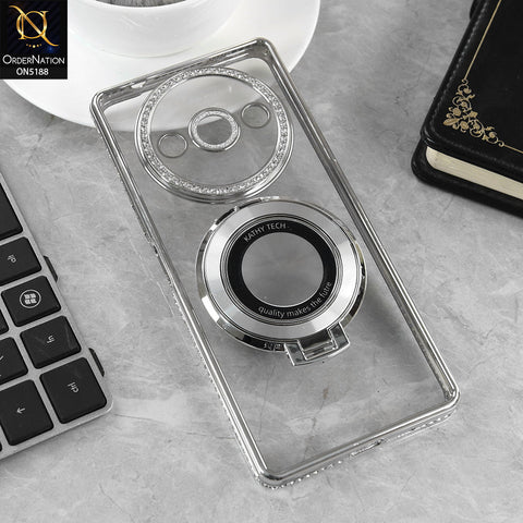 Xiaomi Redmi A3 Cover - Silver - Luxury Diamond Rhinestones Color Electroplating Borders Magsafe Magnetic Stand Holder Soft Clear Case With Camera Protection