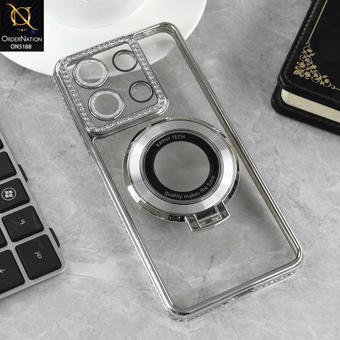 Xiaomi Redmi Note 13 Cover - Silver - Luxury Diamond Rhinestones Color Electroplating Borders Magsafe Magnetic Stand Holder Soft Clear Case With Camera Protection