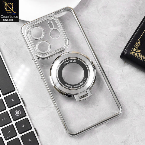 Xiaomi Redmi Note 14 4G Cover - Silver - Luxury Diamond Rhinestones Color Electroplating Borders Magsafe Magnetic Stand Holder Soft Clear Case With Camera Protection