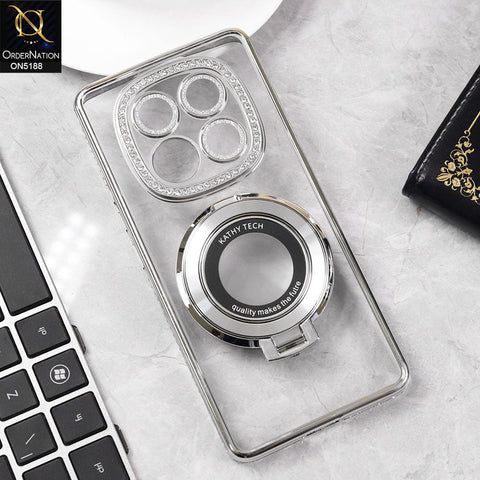 Xiaomi Redmi Note 14 Pro Plus 5G Cover - Silver - Luxury Diamond Rhinestones Color Electroplating Borders Magsafe Magnetic Stand Holder Soft Clear Case With Camera Protection