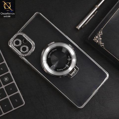 Samsung Galaxy A05 Cover - Silver - Luxury Diamond Rhinestones Color Electroplating Borders Magsafe Magnetic Stand Holder Soft Clear Case With Camera Protection