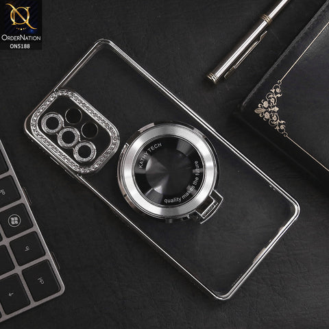 Samsung Galaxy A23 5G Cover - Silver - Luxury Diamond Rhinestones Color Electroplating Borders Magsafe Magnetic Stand Holder Soft Clear Case With Camera Protection