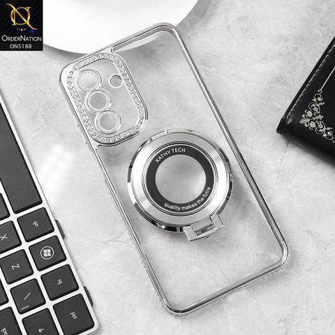 Samsung Galaxy A36 Cover - Silver - Luxury Diamond Rhinestones Color Electroplating Borders Magsafe Magnetic Stand Holder Soft Clear Case With Camera Protection