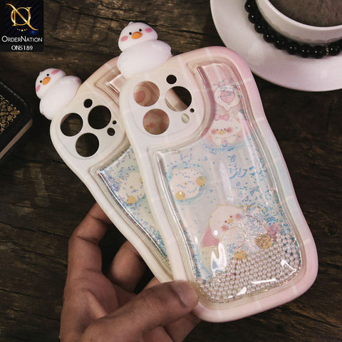 iPhone 14 Pro Max Cover - Design 1 - 3D Cute Cartoon Doll Bling Liquid Glitter Floating Pearls Shockproof Protective Soft Case