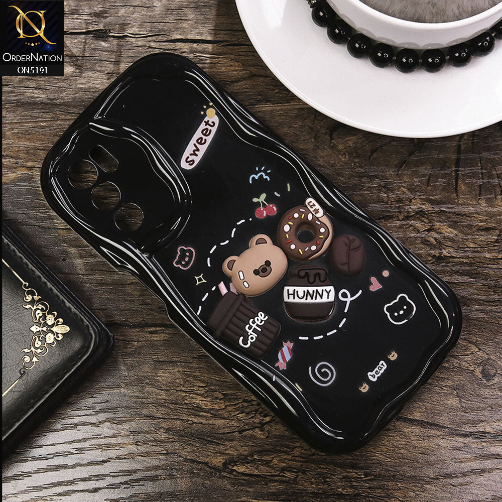 Oppo A54s Cover - Black - Cute 3D Cartoon Coffee Honey Donut Silicon Helix Soft Borders Camera Protection Case
