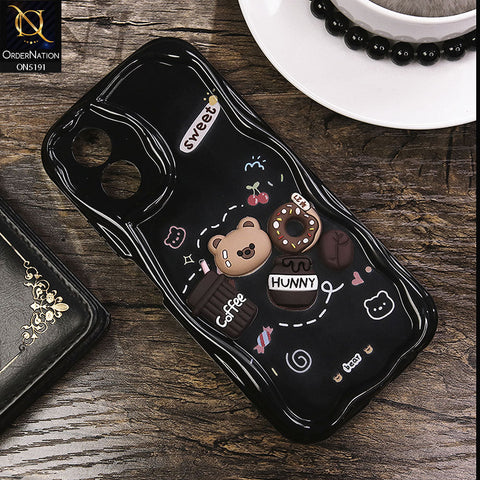Oppo A38 Cover - Black - Cute 3D Cartoon Coffee Honey Donut Silicon Helix Soft Borders Camera Protection Case
