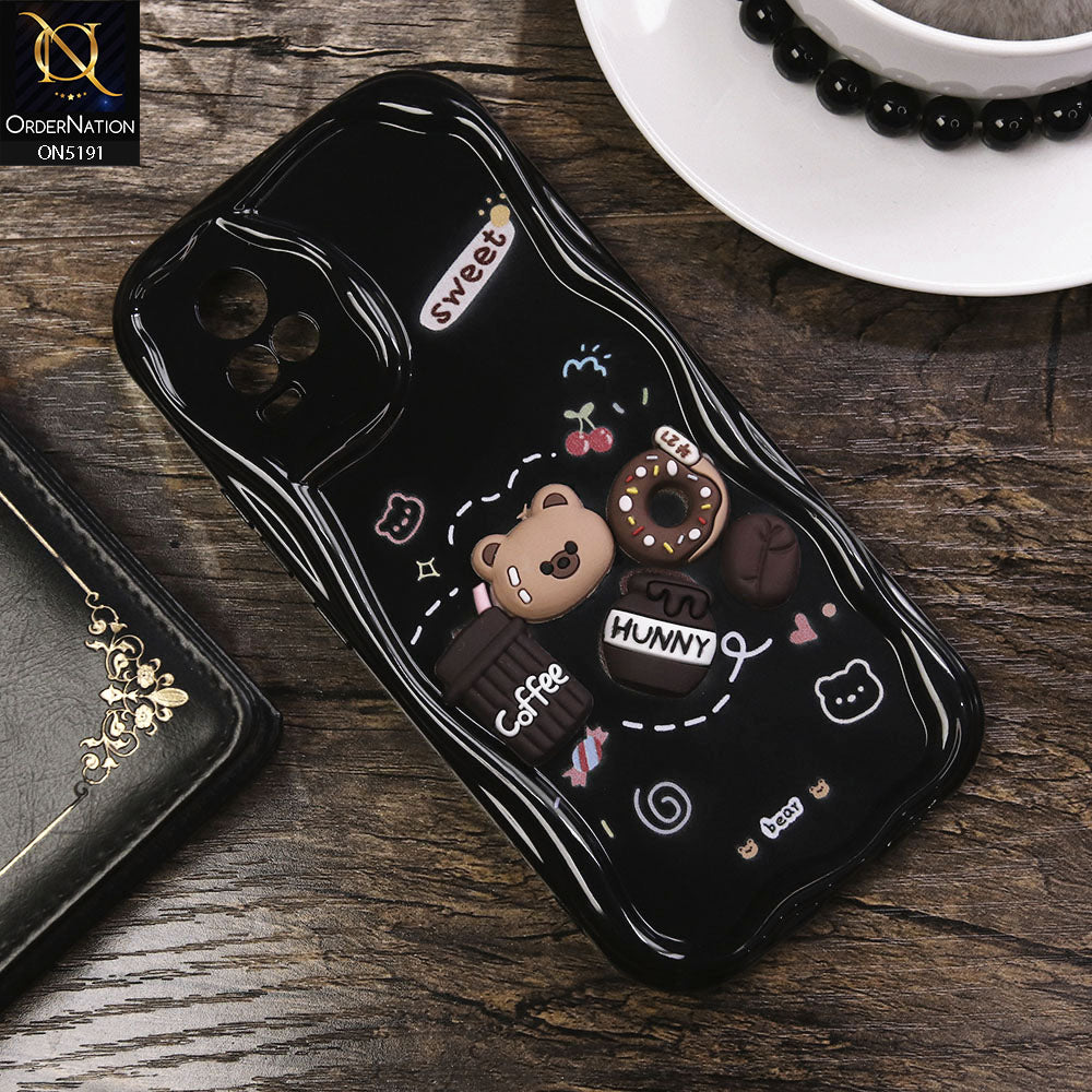 Vivo V21e Cover - Black - Cute 3D Cartoon Coffee Honey Donut Silicon Helix Soft Borders Camera Protection Case