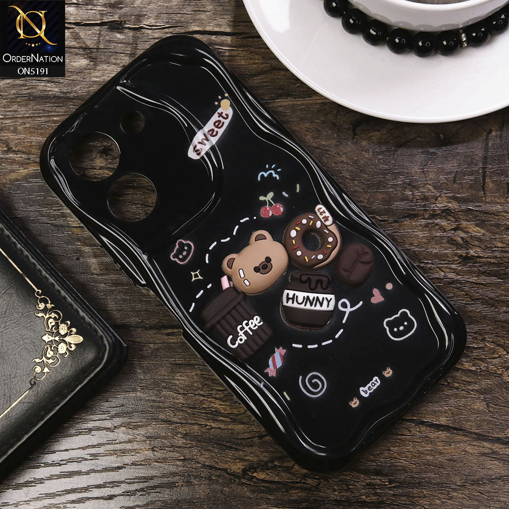 Vivo Y36 5G Cover - Black - Cute 3D Cartoon Coffee Honey Donut Silicon Helix Soft Borders Camera Protection Case