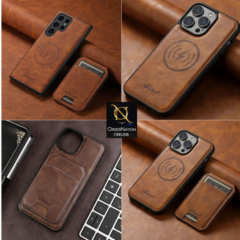 iPhone 15 Cover - Brown - Luxuary Leather Case with Magnetic Wallet and Kick Stand Holder