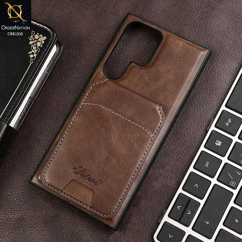 Samsung Galaxy S22 Ultra 5G Cover - Brown - Luxuary Leather Case with Magnetic Wallet and Kick Stand Holder