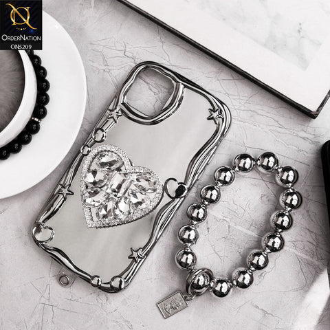 iPhone 12 Cover - Silver - 3D Electroplated Crystal Heart Shiny Mirror Case With Wrist Holder