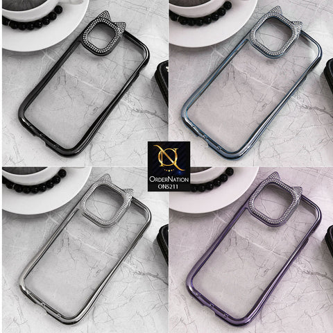 iPhone 15 Pro Max Cover - Silver - Luxury Cartoon Shiny Rhinestones Camera Border Soft Case
