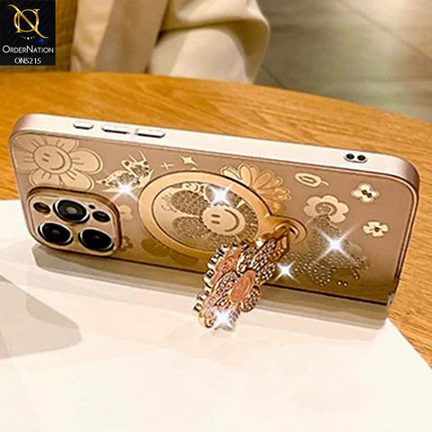 iPhone 15 Pro Cover - Golden - Cute Bling Sunflower Kickstand Magsafe Compatible Soft Border Case With Camera Protection