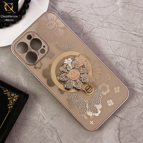 iPhone 13 Pro Max Cover - Golden - Cute Bling Sunflower Kickstand Magsafe Compatible Soft Border Case With Camera Protection