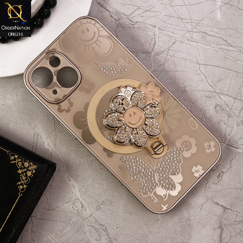 iPhone 15 Cover - Golden - Cute Bling Sunflower Kickstand Magsafe Compatible Soft Border Case With Camera Protection