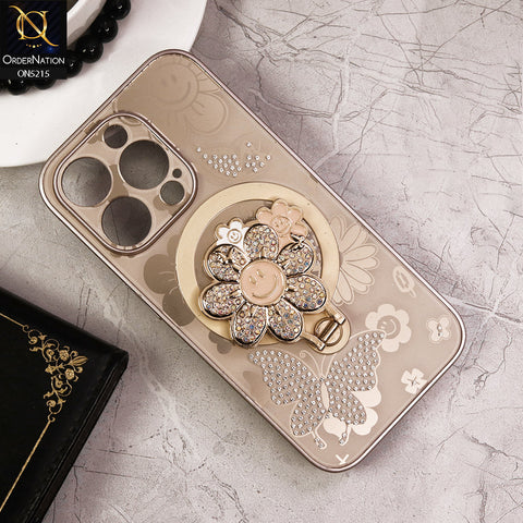 iPhone 15 Pro Cover - Golden - Cute Bling Sunflower Kickstand Magsafe Compatible Soft Border Case With Camera Protection