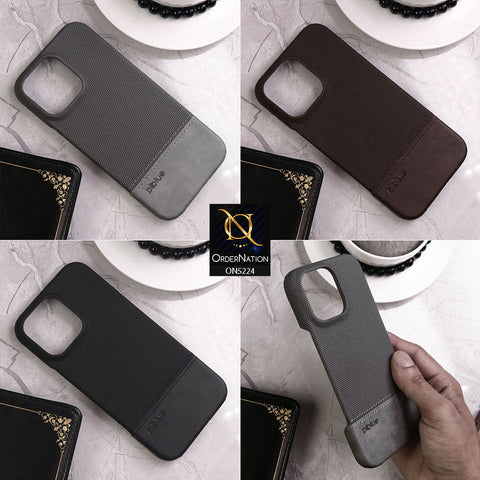 iPhone 16 Pro Max Cover - Gray - Luxury Piblue Dual Canvas Leather Style PC Shell Protective Case