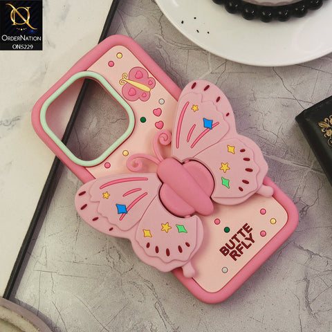 iPhone 15 Pro Max Cover - Design1 - Cute 3D Butterfly Bracket Kickstand Beautiful Soft Case