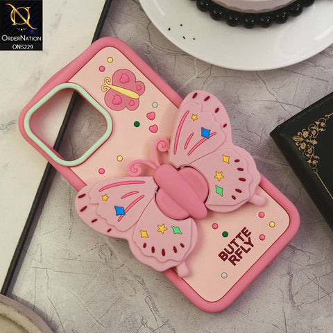 iPhone 15 Pro Cover - Design1 - Cute 3D Butterfly Bracket Kickstand Beautiful Soft Case
