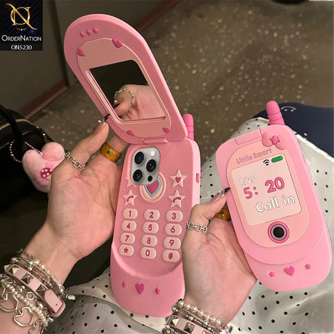 iPhone 12 Pro Max Cover - Pink - Cute 3D Retro Mirror Flip Phone Style   OrderNation