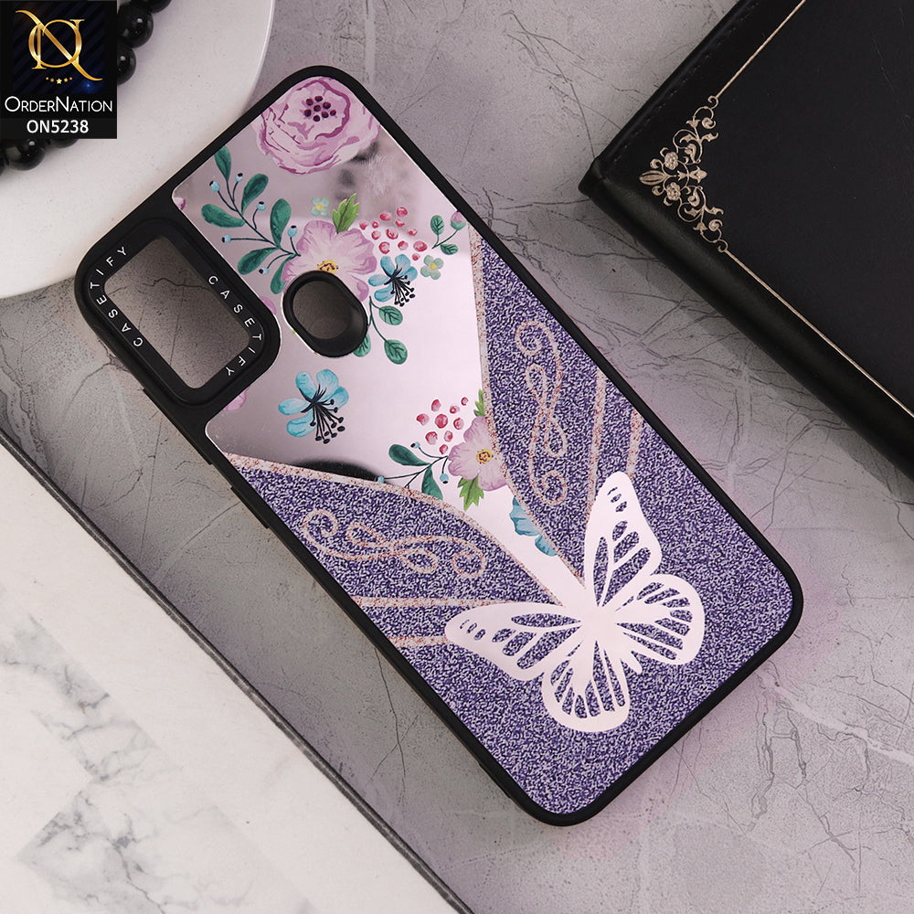 Samsung Galaxy M11 Cover - Design 7 - Trendy Floral Butterfly Shiny Mirror Soft Borders Protective Case