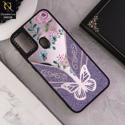 Samsung Galaxy M11 Cover - Design 7 - Trendy Floral Butterfly Shiny Mirror Soft Borders Protective Case
