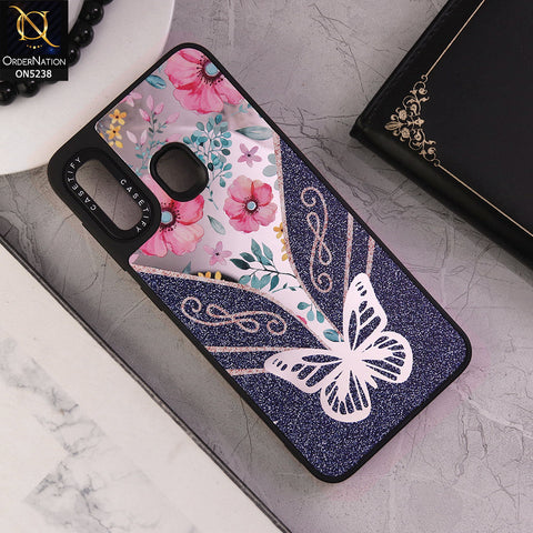 Samsung Galaxy A20 Cover - Design 1 - Trendy Floral Butterfly Shiny Mirror Soft Borders Protective Case
