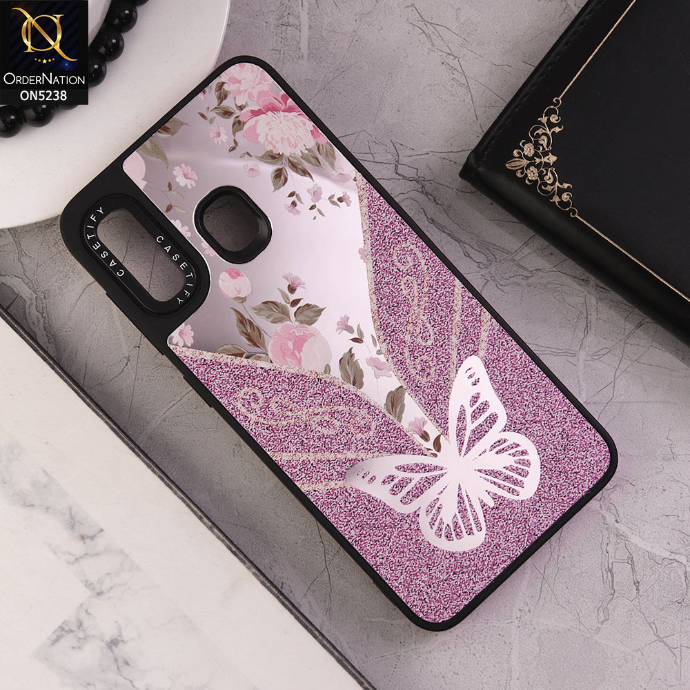 Samsung Galaxy A20 Cover - Design 2 - Trendy Floral Butterfly Shiny Mirror Soft Borders Protective Case
