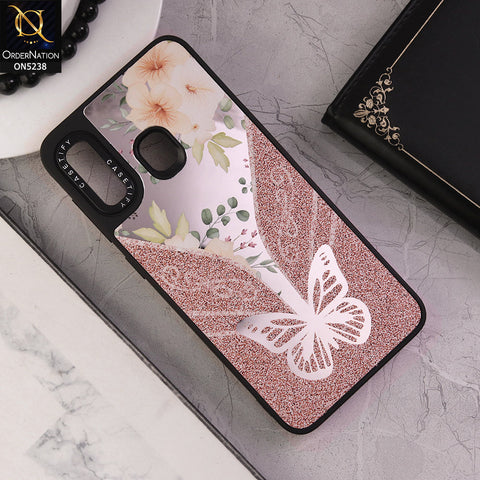 Samsung Galaxy A30 Cover - Design 3 - Trendy Floral Butterfly Shiny Mirror Soft Borders Protective Case