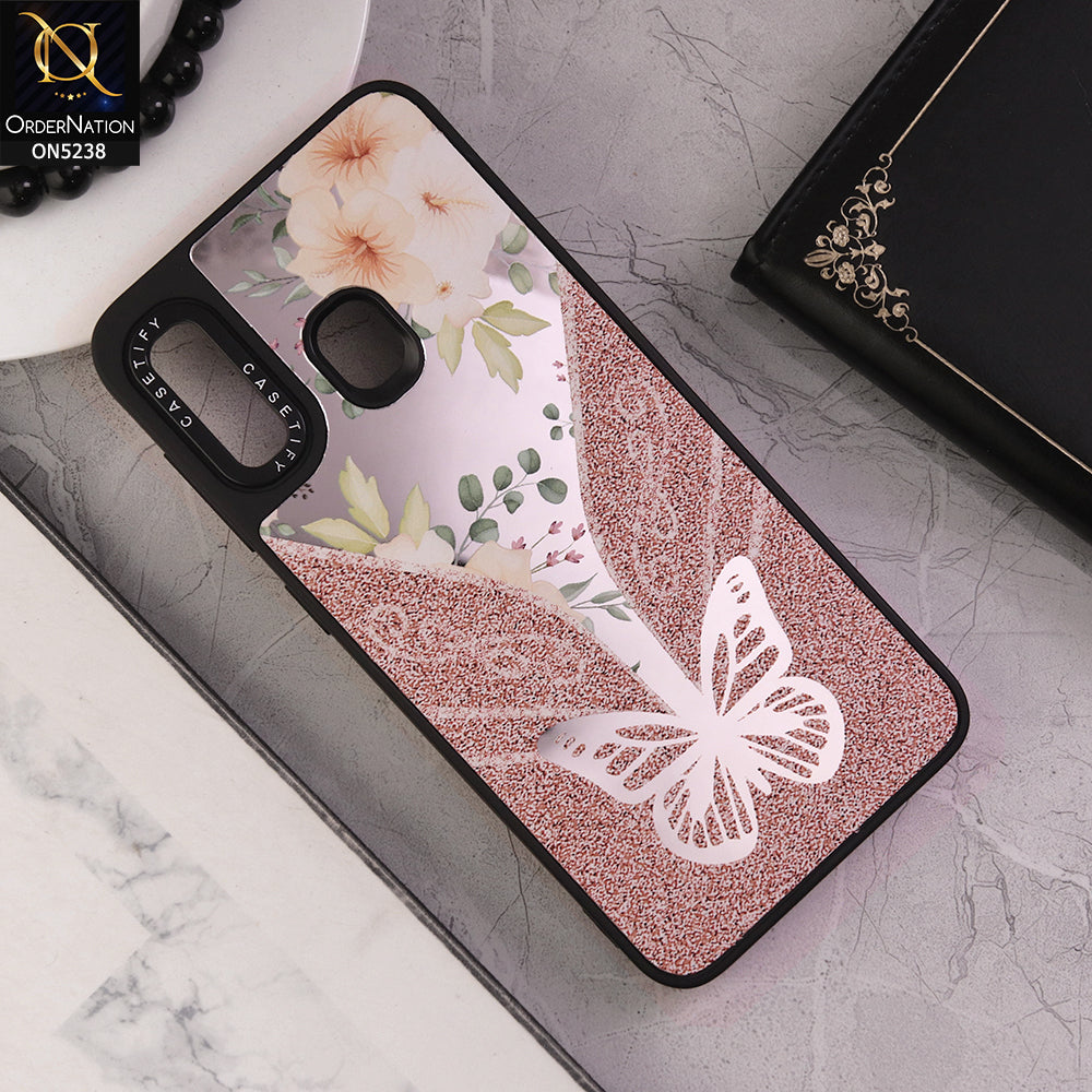 Samsung Galaxy A20 Cover - Design 3 - Trendy Floral Butterfly Shiny Mirror Soft Borders Protective Case