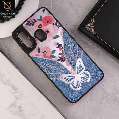 Samsung Galaxy A20 Cover - Design 4 - Trendy Floral Butterfly Shiny Mirror Soft Borders Protective Case