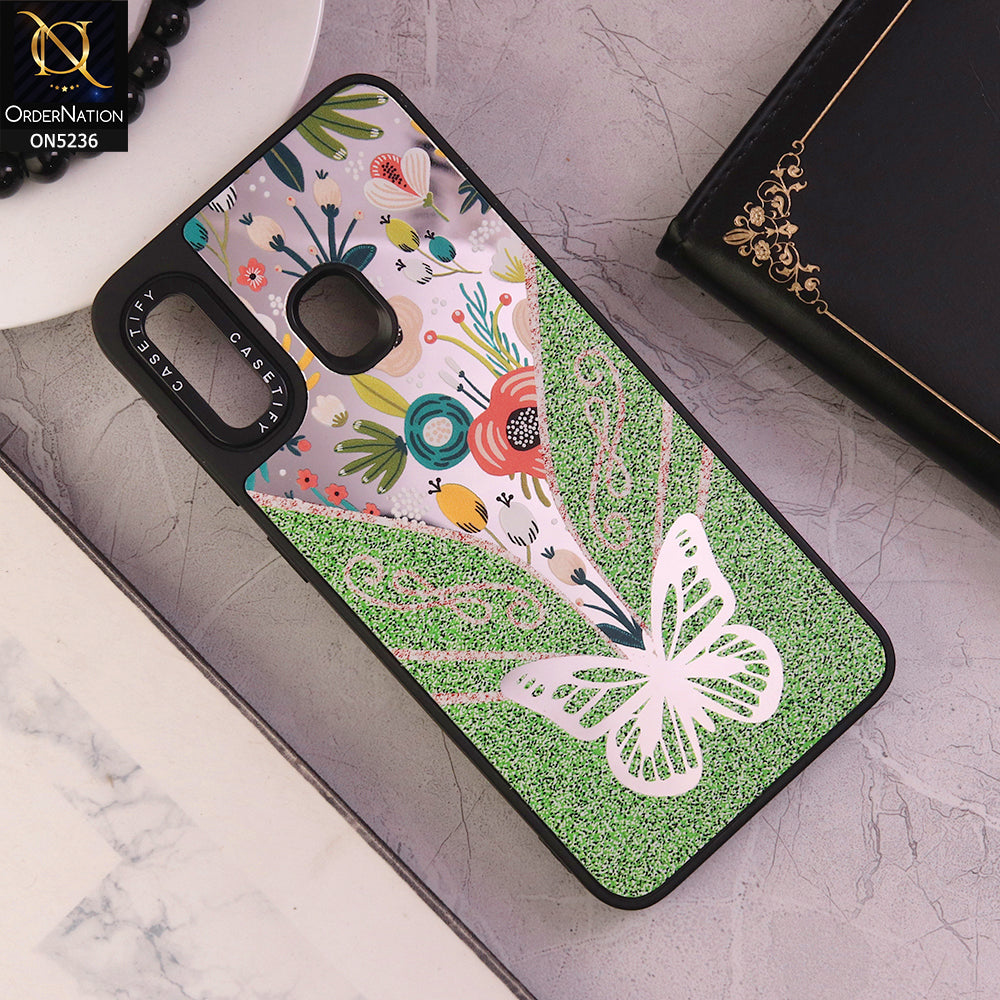 Samsung Galaxy A30 Cover - Design 6 - Trendy Floral Butterfly Shiny Mirror Soft Borders Protective Case