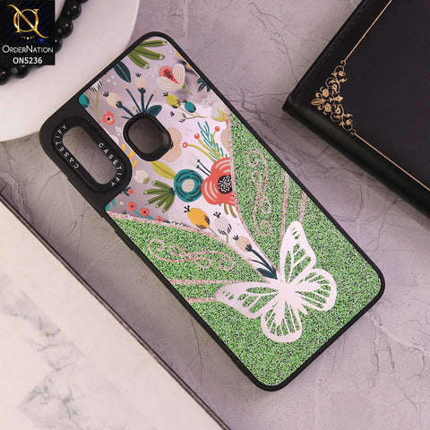Samsung Galaxy A30 Cover - Design 6 - Trendy Floral Butterfly Shiny Mirror Soft Borders Protective Case