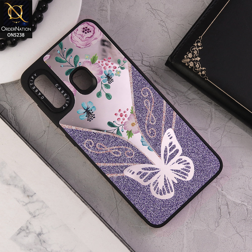 Samsung Galaxy A20 Cover - Design 7 - Trendy Floral Butterfly Shiny Mirror Soft Borders Protective Case