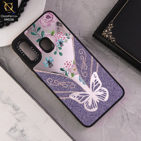 Samsung Galaxy A20 Cover - Design 7 - Trendy Floral Butterfly Shiny Mirror Soft Borders Protective Case