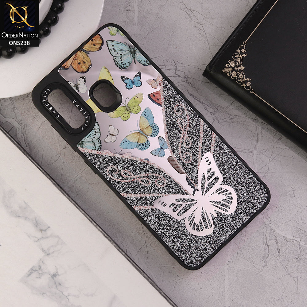 Samsung Galaxy A20 Cover - Design 8 - Trendy Floral Butterfly Shiny Mirror Soft Borders Protective Case
