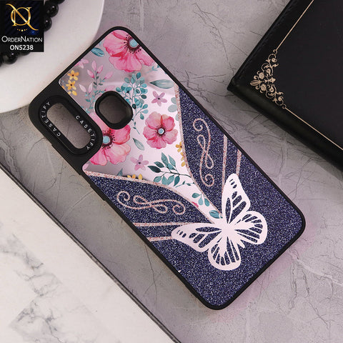 Samsung Galaxy A30 Cover - Design 9 - Trendy Floral Butterfly Shiny Mirror Soft Borders Protective Case