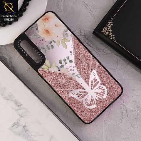 Samsung Galaxy A50s Cover - Design 3 - Trendy Floral Butterfly Shiny Mirror Soft Borders Protective Case