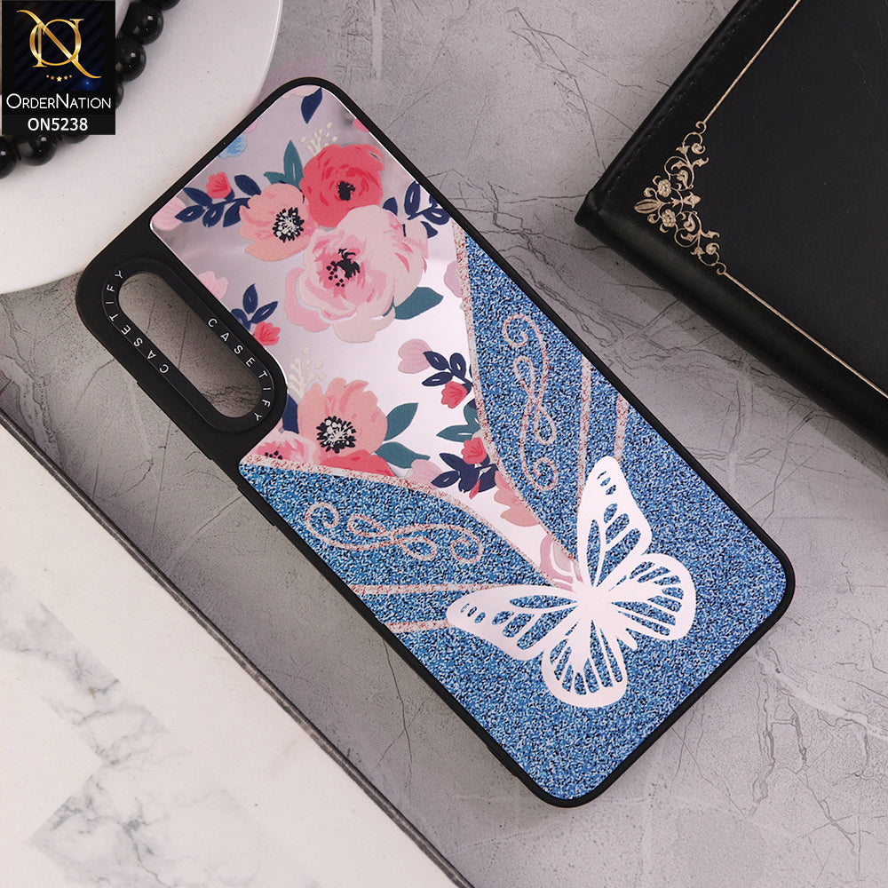 Samsung Galaxy A50 Cover - Design 4 - Trendy Floral Butterfly Shiny Mirror Soft Borders Protective Case