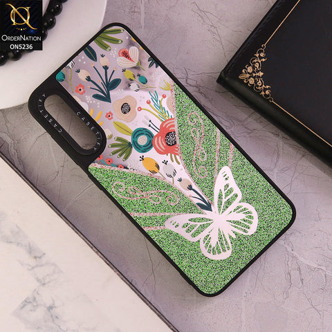 Samsung Galaxy A50s Cover - Design 6 - Trendy Floral Butterfly Shiny Mirror Soft Borders Protective Case