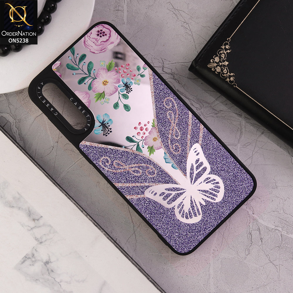 Samsung Galaxy A30s Cover - Design 7 - Trendy Floral Butterfly Shiny Mirror Soft Borders Protective Case