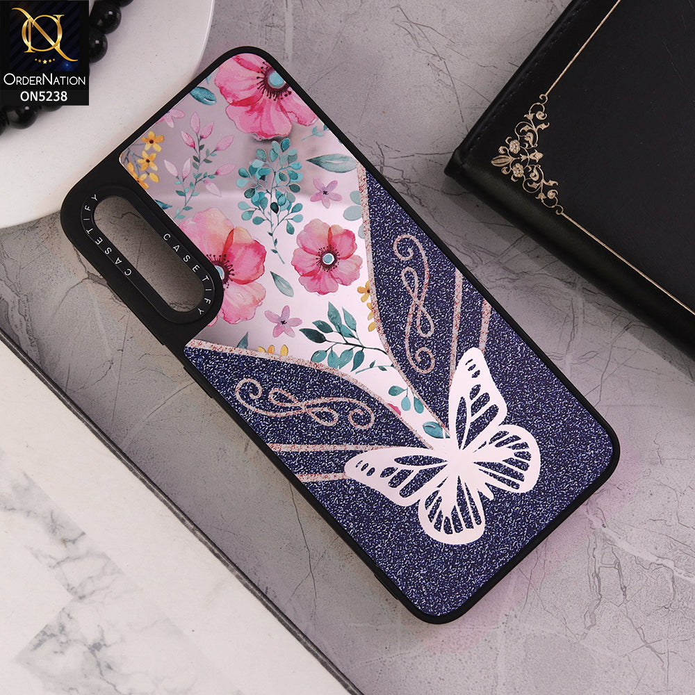Samsung Galaxy A50 Cover - Design 9 - Trendy Floral Butterfly Shiny Mirror Soft Borders Protective Case